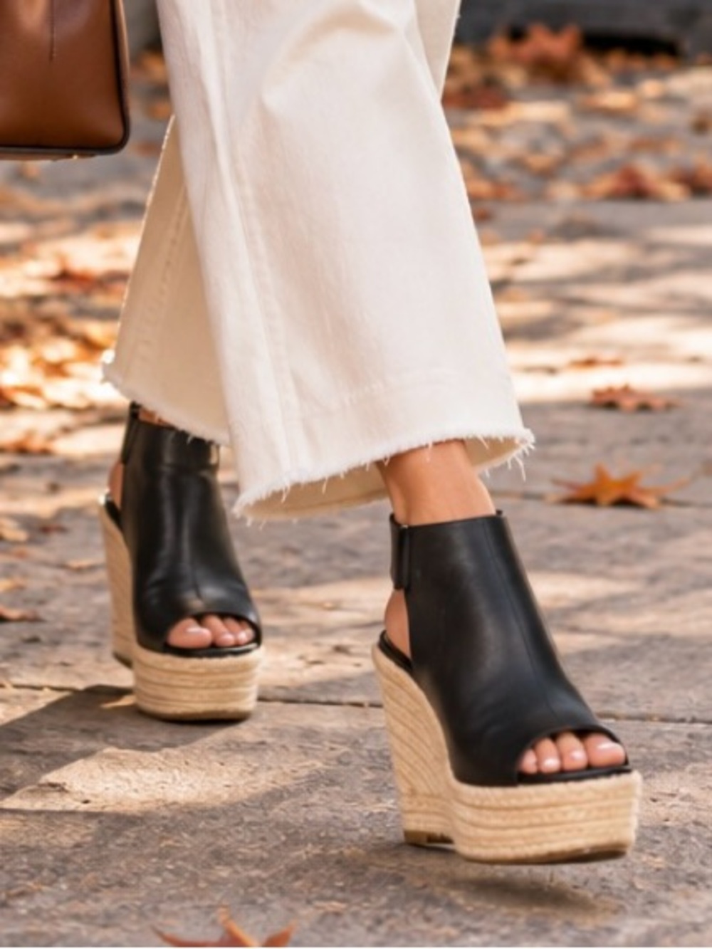 Aerosoles x Martha Stewart Hillside Black Leather Espadrille Wedges 5M